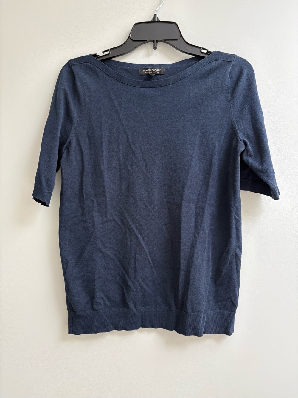 Banana Republic Navy Stretch Knit Short Sleeve Boatneck Sweater
